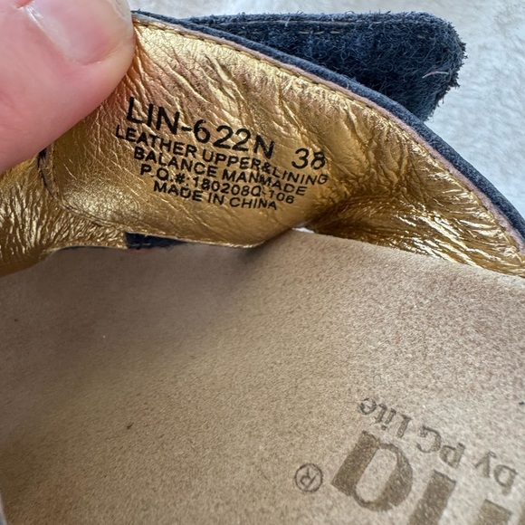 Alegria Navy Blue Leather floral Embroidered Slide Sandals 38 8/8.5 - Picture 7 of 8